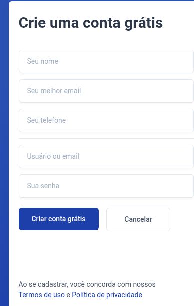 Formulário inicial de criação de conta no Painel de Gravação. Clique na imagem para ampliar.